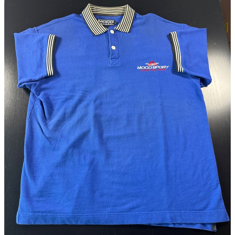 Moco Sport Polo Shirt Mens XL Blue Cotton Striped Collar Athletic Crew Vintage